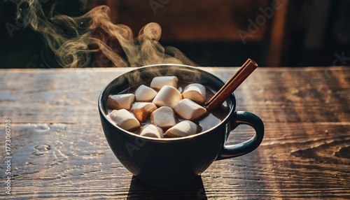 Thermal Mug with Marshmallows - Product Photo with Snowy Fir Branches
