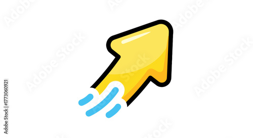 A vibrant yellow arrow soars upwards, propelled by azure streaks, set against a stark transparente background in a forward-looking design.