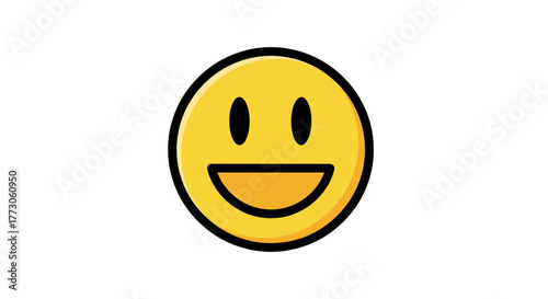 A cheerful smiley face on a transparente background. The yellow cartoon emoji radiates positive energy and happiness, filling the view.