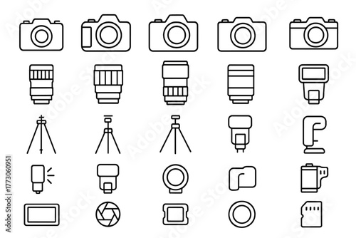 Various camera equipment and accessories displayed in a neat arrangement for photographers to review and use during their sessions