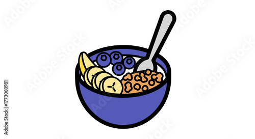 A vibrant bowl featuring bananas, blueberries, and cereal, promising a delightful start to the day with every spoonful.