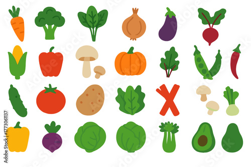 Set of colorful vegetable icons on green gradient background