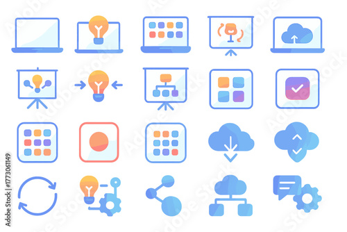 Gradient business and cloud technology icon set