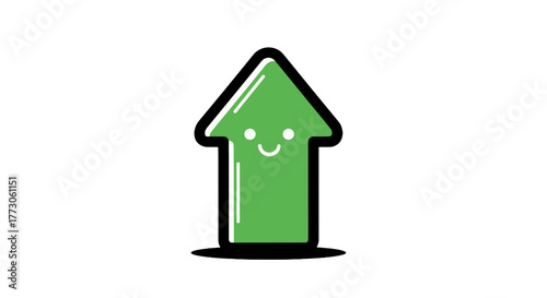 A delightful green arrow with a cheerful smiley face against a transparente background, symbolizing progress and positive direction.