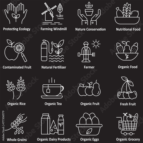 Organic, natural, vegan, cruelty free, collagen, anti age, antioxidant cosmetic editable stroke outline icons set isolated on white background flat vector illustration.