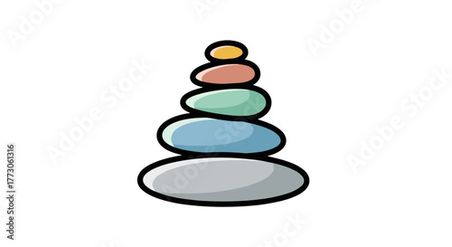 A stack of balanced pebbles represents tranquility, harmony, and equilibrium in a minimalist composition.
