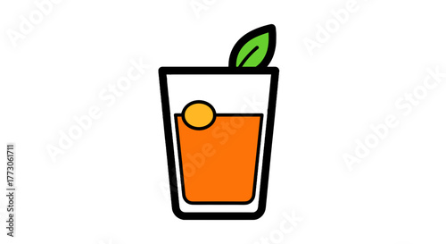 Refreshing orange beverage in a glass, garnished with leaf and fruit, perfect for a sunny day or a relaxing moment.