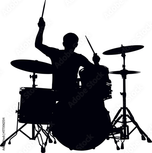 Silhouette of Drummer Performing on Drum Set