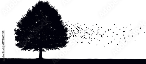 Tree Silhouette with Leaves Blowing Away A Symbol of Change, Loss, and Nature's Resilience