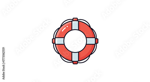 A red life preserver with white cross design and dark border is centered against a transparente background, safety first. 
