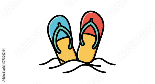 Cartoon flip flops standing upright, evoking a carefree beach vibe, perfect for sunny days and coastal getaways.