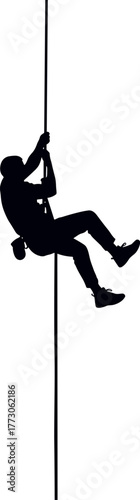 Isolated black silhouette of an athlete performing a pole fitness routine, demonstrating acrobatic skill, strength, and graceful movement