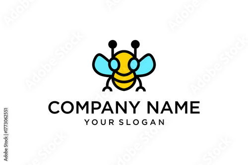 Modern Minimalist Bee Logo Design with Tech Elements. Cute and flat style vector graphic for branding and business.