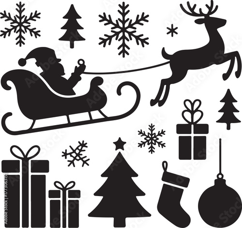 Festive christmas celebration with santa reindeer and gifts