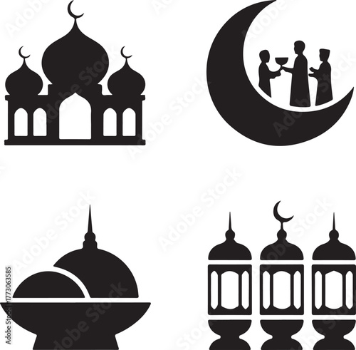 Minimalist muslim festival icon set for celebrations