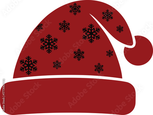 Red silhouette christmas santa hat icon