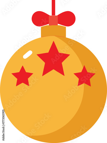 christmas golden ball with red ribbon