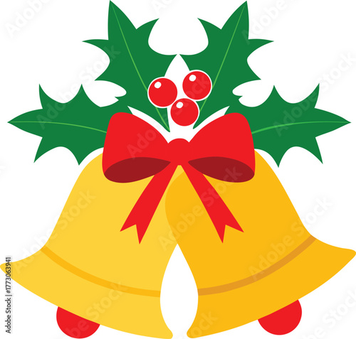 christmas bells with holly and ribbon vector art