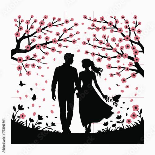 Silhouette couple spring season icon design