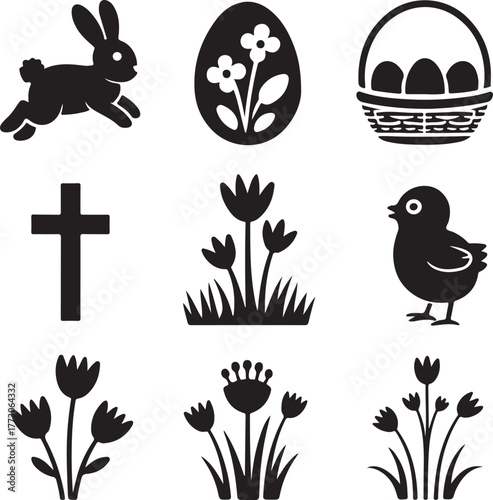 Easter sunday silhouette icon collection