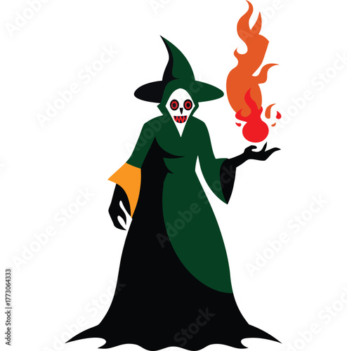 halloween witch with the fire vector illustration