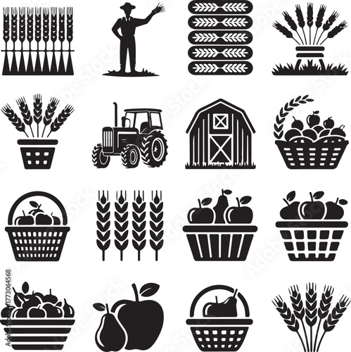 Harvest festival silhouette icon collection