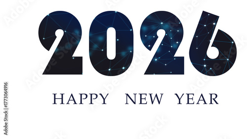 Merry Christmas and Happy New Year 2026. Abstract polygonal space background blue with connection lines and dots for tech.