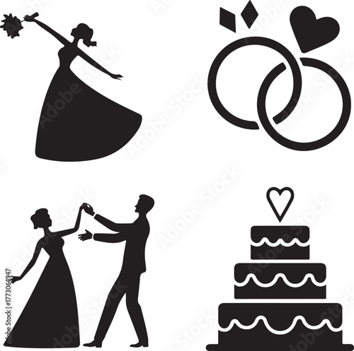 Wedding silhouette icons collection