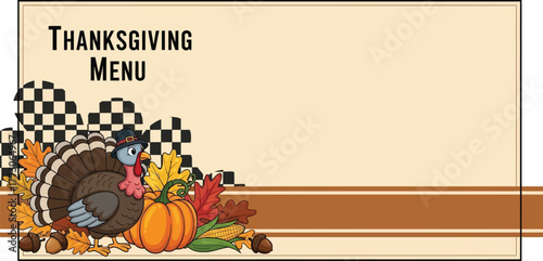 Thanksgiving menu template with turkey and pumpkin