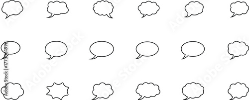 Collection of black outline speech bubbles and thought bubbles on white background comic dialogue 2