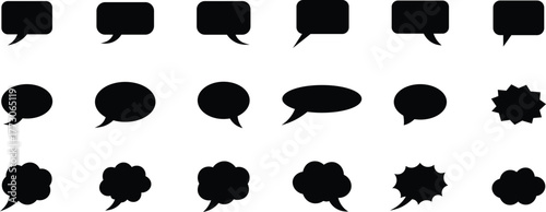 Collection of Black Speech Bubbles and Thought Clouds on White Background thought bubble comic 1