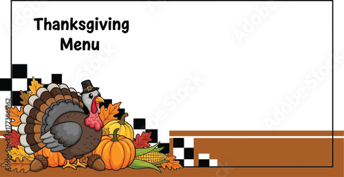 Thanksgiving menu template with turkey and pumpkin