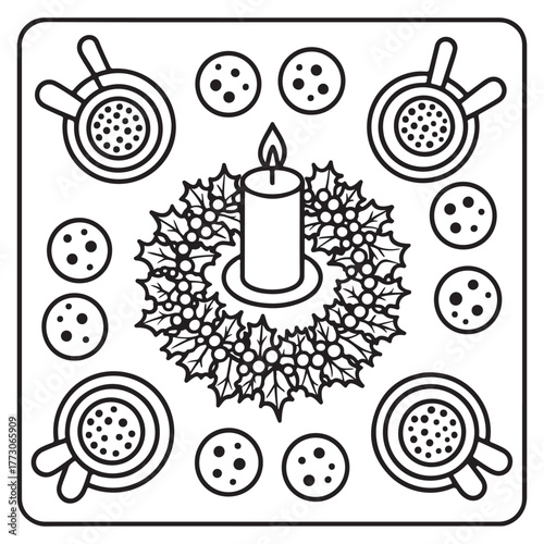 cute candle with holly bold & easy cute christmas coloring page, Whimsical Gingerbread House Coloring Pages for Kids & Adults, Christmas Coloring Pages, bold & easy cozy winter coloring book pages,