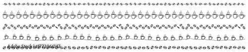 Hand Drawn Coffee Themed Doodle Borders and Seamless Dividers Vector Set