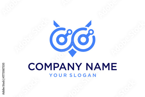 Blue Geometric Owl Tech Logo with Circuit Elements, Modern Digital Connectivity Brand Identity