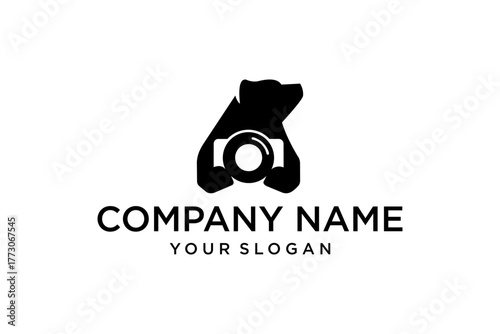 Bear Holding Camera Logo Design for Photography Company or Wildlife Studio