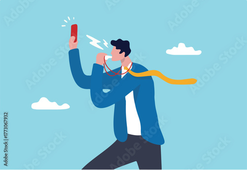 Business banned, violation or break the rule, penalty, judge or punishment cause of failure or problem concept, businessman blowing whistle showing red card to ban or stop wrong or corruption employee