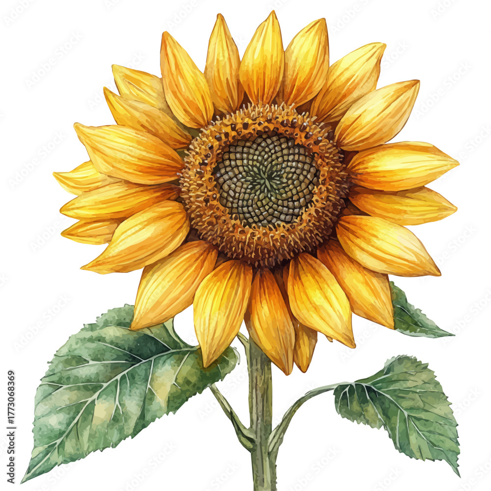 Naklejka premium watercolor of Sunflower, vector, isolated on a white background.