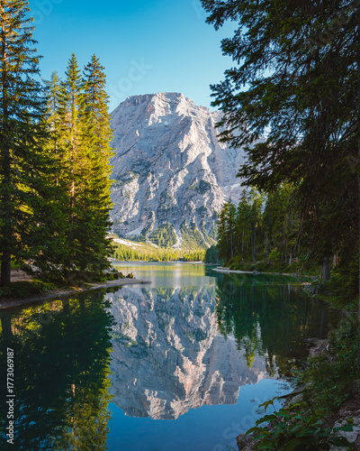 Lago di Braies in dolomites in italy in summer mountains