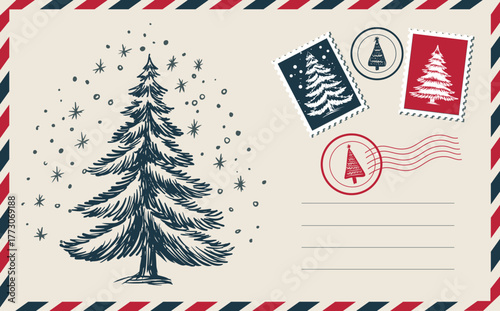 Christmas postcard with tree	
