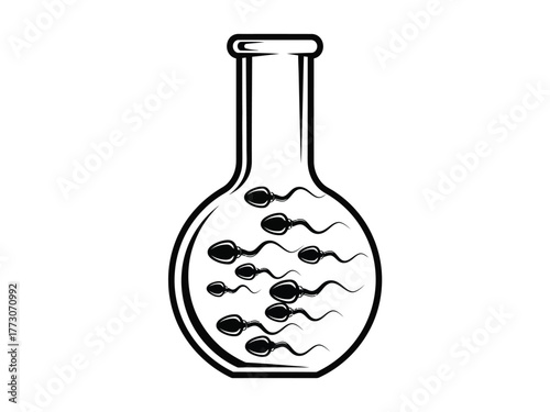 Sperm swimming in a laboratory flask represents artificial insemination and reproductive science.