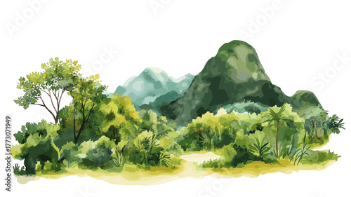 Cerro Cora National Park. Cerro Cora National Park hand drawn watercolor illustration