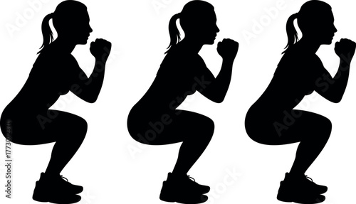 Silhouette of three flamenco dancers in expressive poses on white background