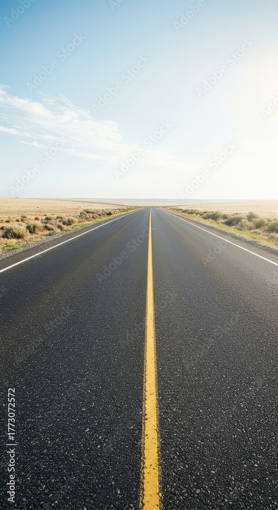 Obraz premium Asphalt roads converging in an isolated, clear landscape under a bright sky, symbolizing paths meeting or diverging choices ahead, meeting, outdoor, pattern