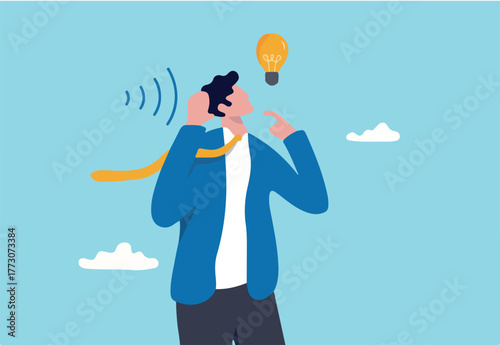 Active listening, communication skill to process information for job effectiveness, engage or aware on discussion or conversation concept, smart businessman listen to information to understand idea.