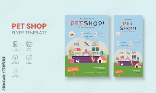 Pet Shop Flyer Template, Pet Accessories Shop Flyer