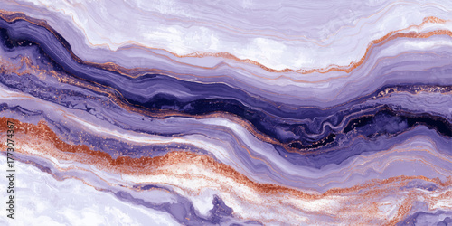 Abstract flowing waves of purple and pink marble texture with white background