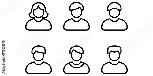 Simple line art icons representing diverse people silhouettes for user profiles or team members