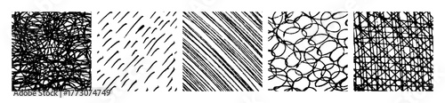 Set of monochrome hand-drawn crosshatch textures
