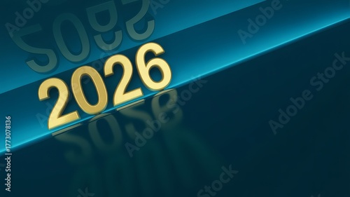 Golden 2026 number on a sleek blue background with a diagonal stripe, symbolizing the future and new year.